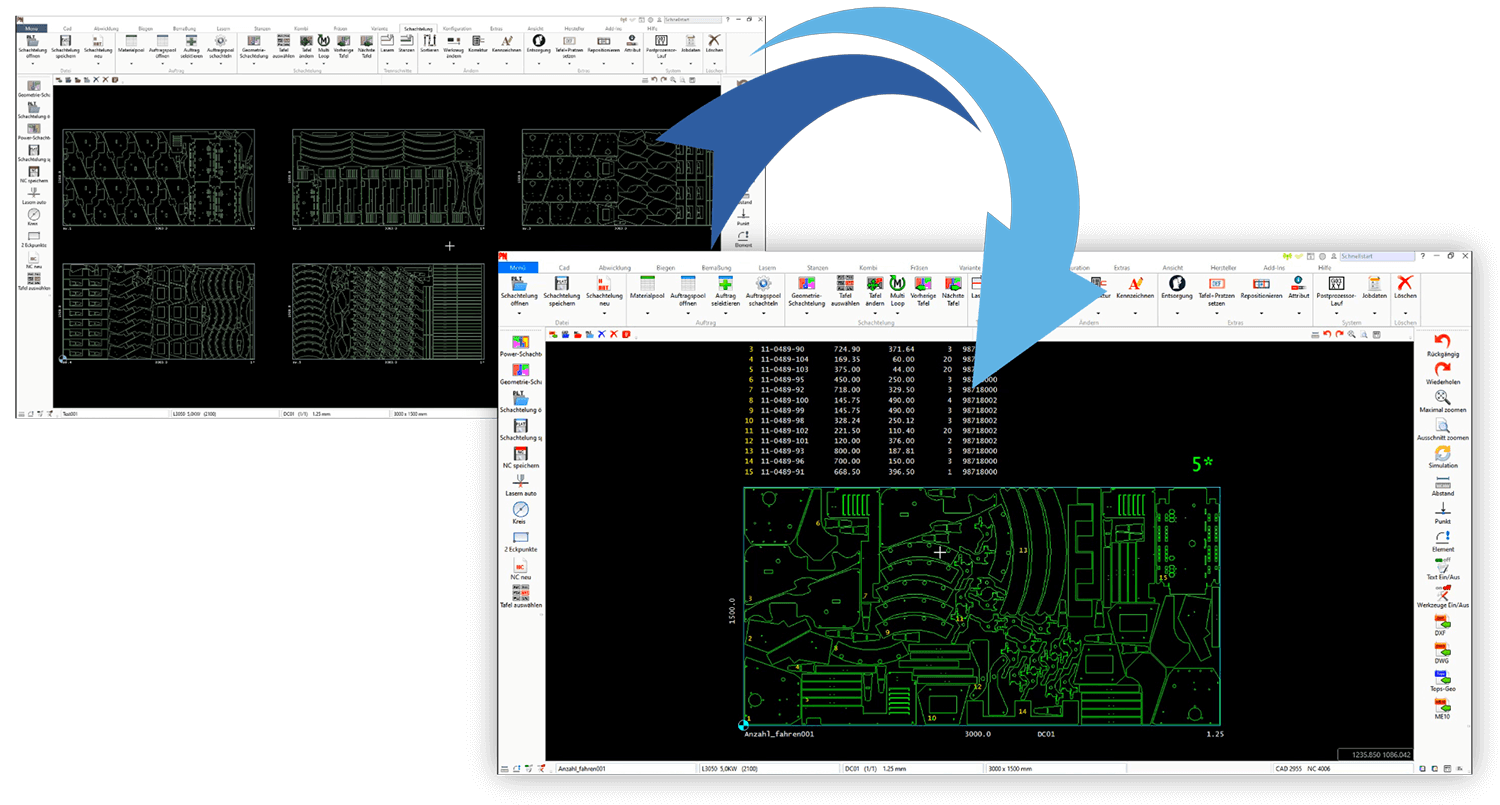 Programmazione NC in PN4000: nesting e percorsi di taglio su un foglio di lamiera