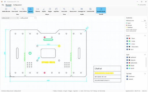 Visualizzatore DXF: confronto tra due revisioni di un file DXF