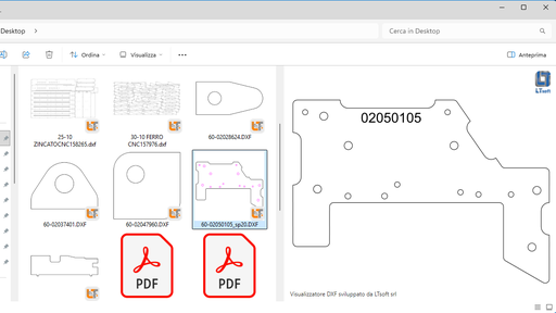 Esplora risorse di Windows con miniature dei file DXF e riquadro di anteprima del Visualizzatore DXF